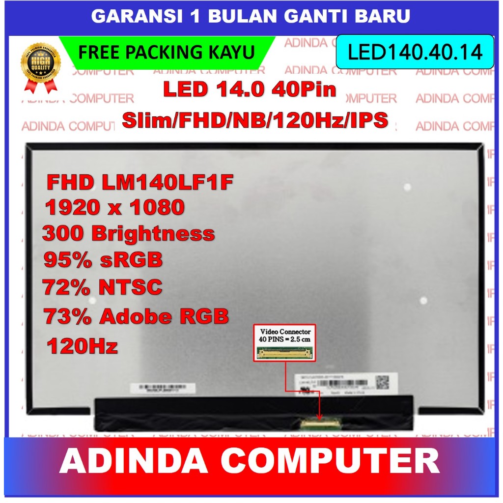 Jual LED LCD HP 14.0 Slim 40 Pin Full HD FHD 1920*1080 120hz LC140LF1F ...