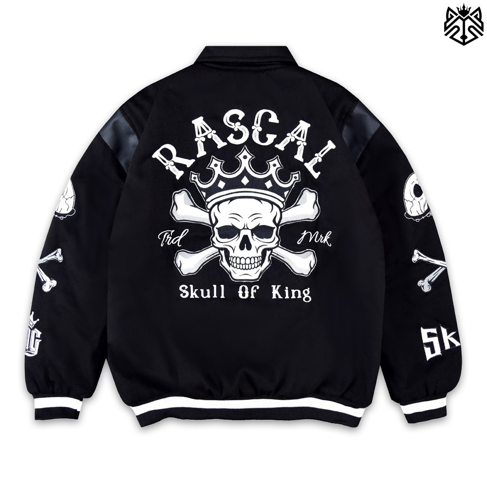 Jual RASCAL Jaket vintage varsity baseball skull off king unisex pria ...