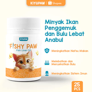 KIYOPAW Vitamin Minyak Ikan Kucing Anjing Vitamin Bulu Nafsu Makan Kucing Anjing 25 Butir