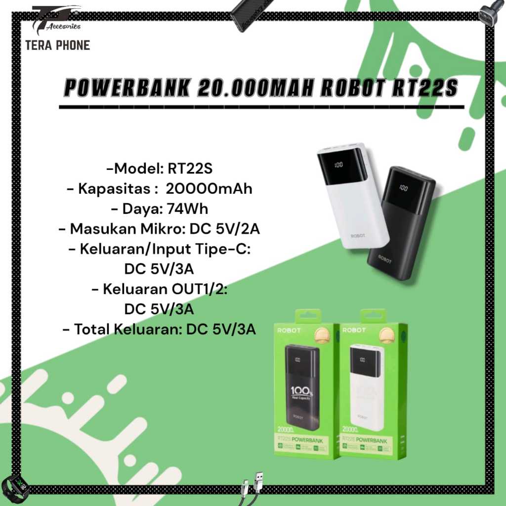 Jual Powerbank Fast Charging 20000mAh 15W 3 Port Output with LED RT22 ...