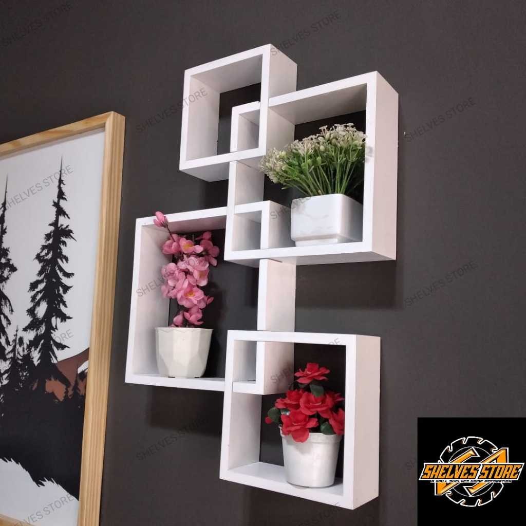 SHELV Rak dinding minimalis segi empat kotak 4 pcs 1 set ukuran medium