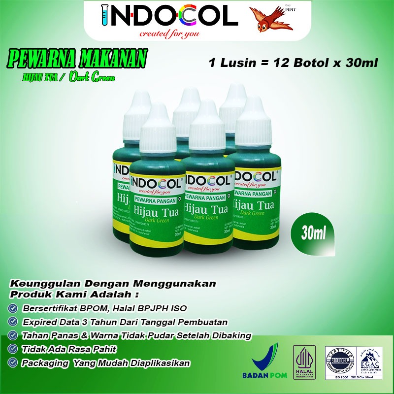 Jual INDOCOL PEWARNA CAIR HIJAU TUA (1 LUSIN = 12 BOTOL x 30ml ...