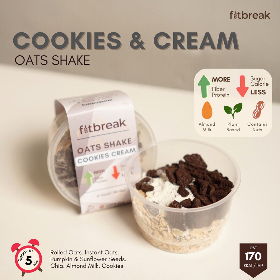 Jual Fitbreak Cookies Cream Oats Shake Fitbreak Overnight Oats | Shopee ...