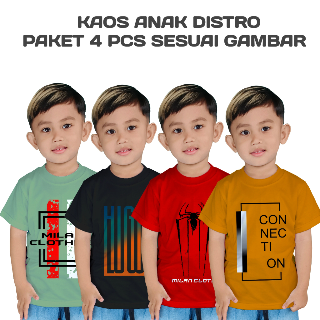 Jual Kinarka Kids store Paket Hemat 4 pcs Kaos Distro Anak 3,5-14 Tahun ...