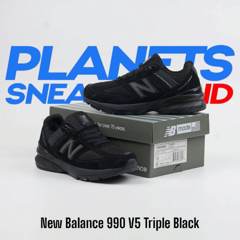 Sepatu Sneakers New 990 V5 Full Hitam Black