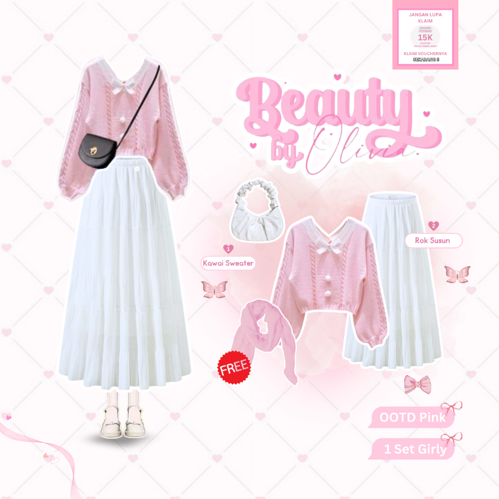 Jual Oneset Korean Style ( Sweater Kawai, Rok Ruffle ) OOTD 1 Set ...