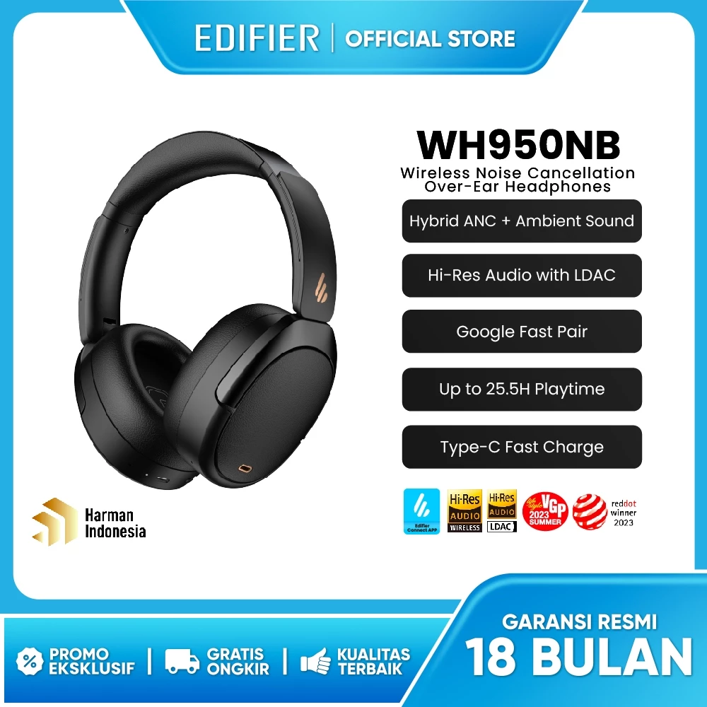Edifier WH950NB Wireless Noise Cancellation Over-Ear Headphones