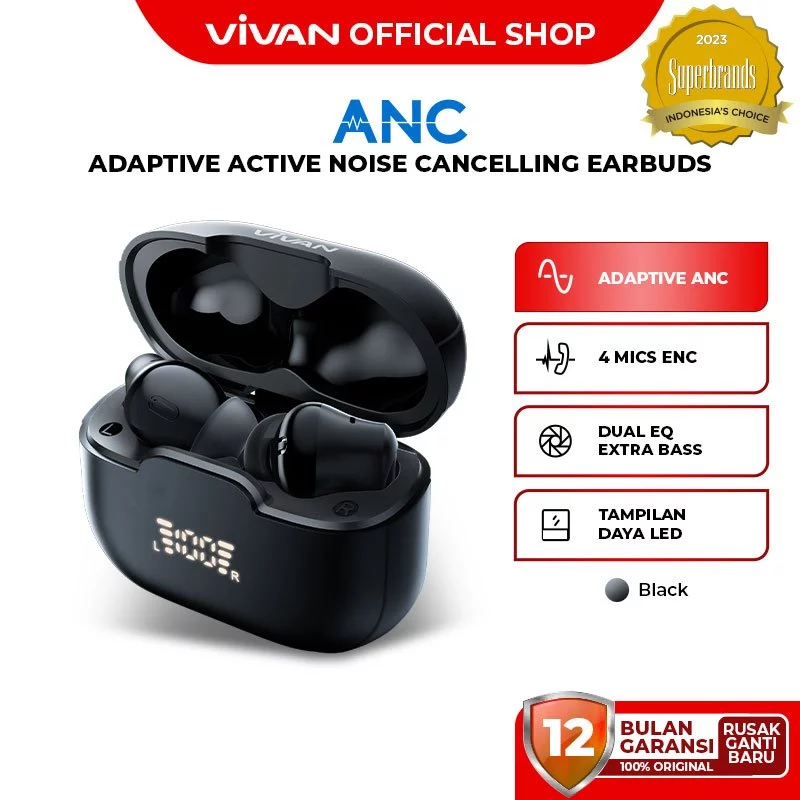 VIVAN TWS Adaptive ANC ENC Infinity GT6 Dual EQ Bass Gaming Mode BT 5.4 Low Latency Garansi 12 Bulan