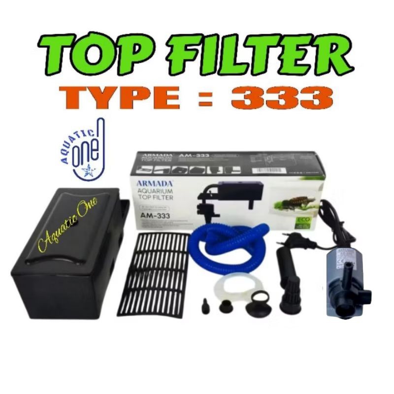 TOP FILTER TYPE 333    : mesin pompa filter box atas lengkap aquarium mesin penyaring akuarium ph murah pompa celup aquarium powerhead