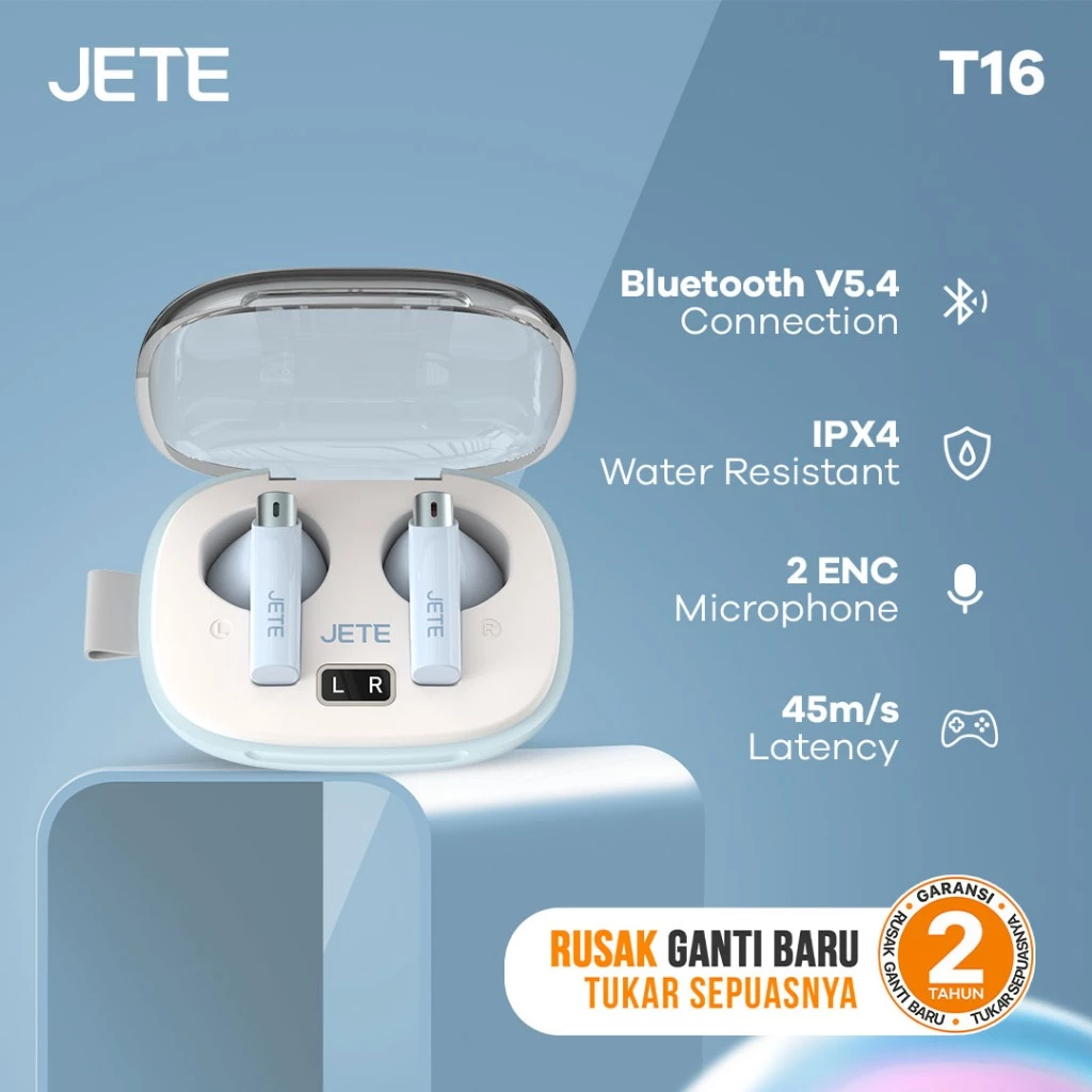 JETE T16 TWS Gaming Headset Bluetooth 2 Mode Earphone Wireless IPX4 Garansi 2 tahun