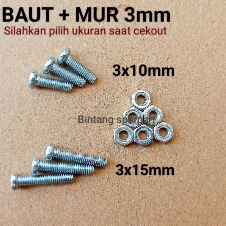 Jual (10 Buah) BAUT 3MM BAUT DAN MUR 3MM UK 3X10 3X15 BAUT TRANSISTOR ...
