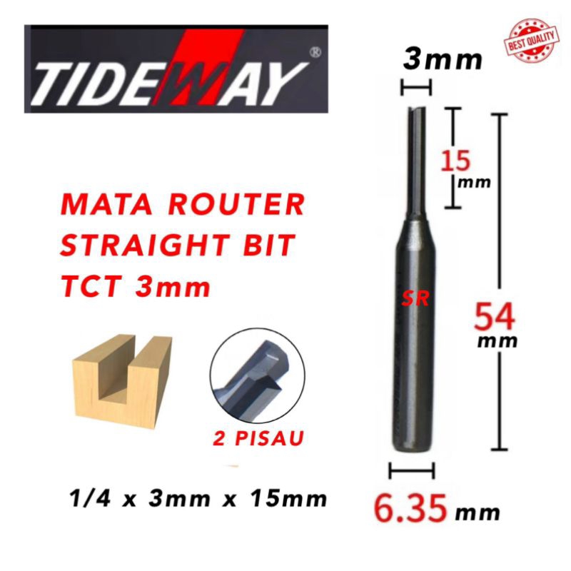 Jual Mata Router/ Profil 3mm × 15mm As 1/4 Inch Full TCT Straight Bits ...