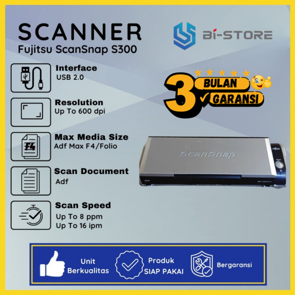 Jual Scanner Folio F4 Portable Fujitsu ScanSnap S300 Bisa Scan Duplex ...