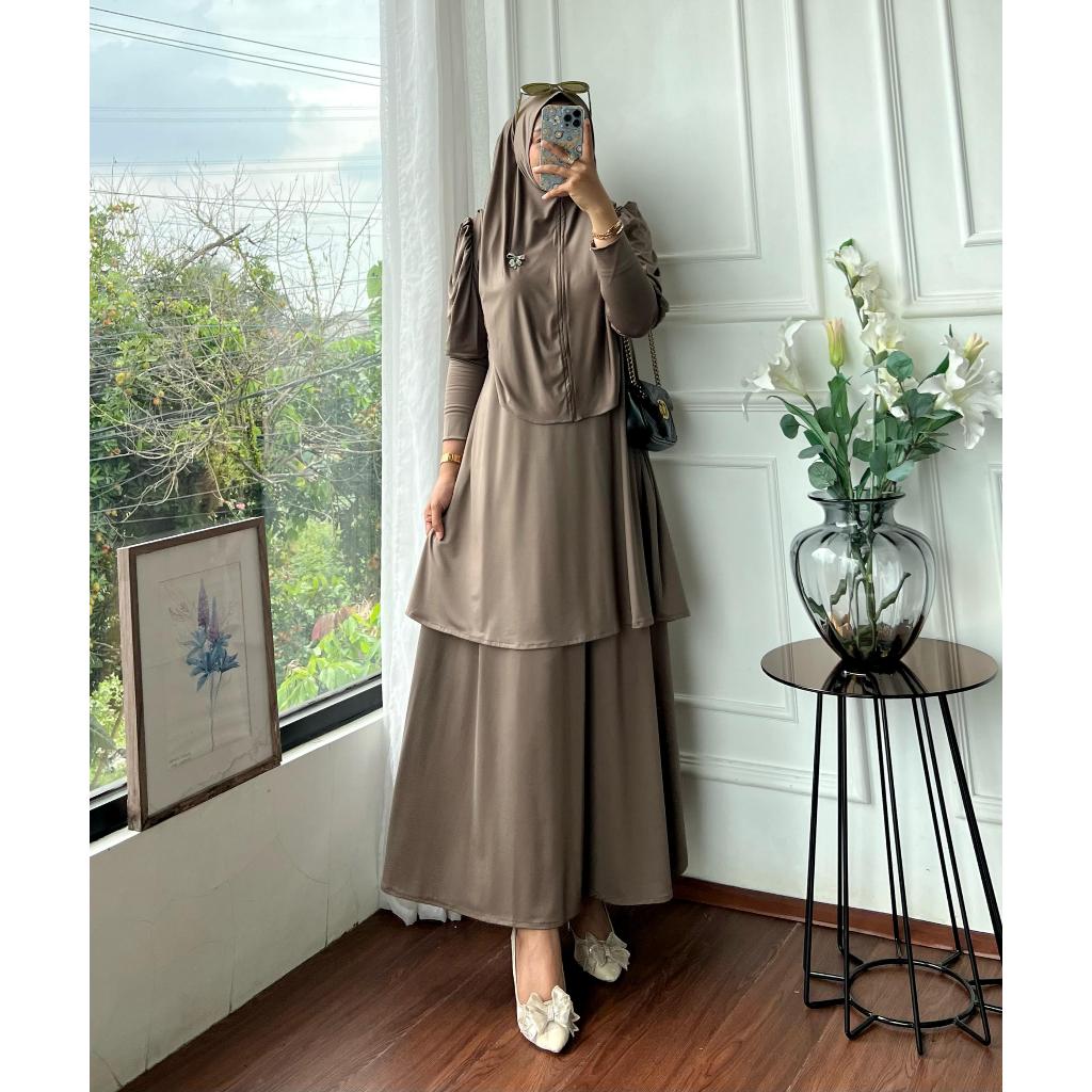 Jual ABAYA JERSEY 3in1 (TUNIK+ROK+HIJAB) Setelan 3in1 Wanita Muslim ...