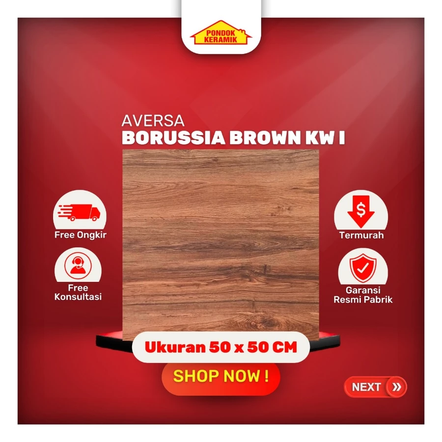 Keramik Lantai Aversa 50x50 Borussia Coklat Serat Kayu Doff