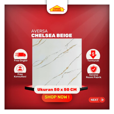 Keramik Lantai Motif Marble Aversa 50x50 Chelsea Beige