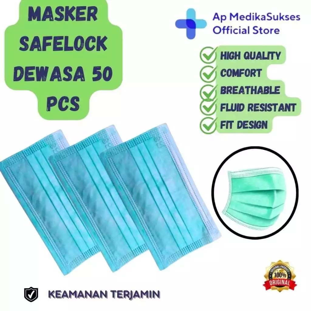 Jual Med+ Masker 3Ply 50 Pcs /Safelock Masker 3Ply 50 pcs Kemenkes ...