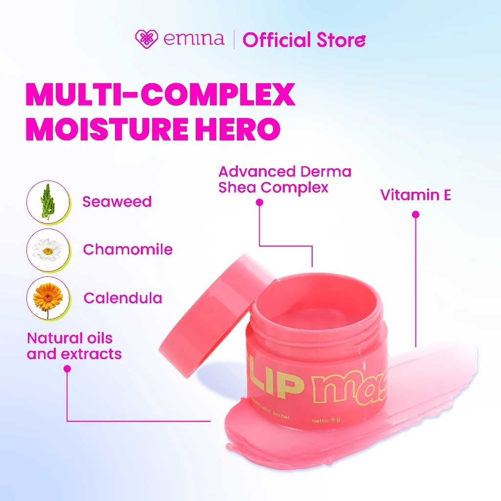Emina Lip Mask dan Muzik Tiger 9 g - Masker Bibir Lembab dan Mencerahkan dengan High-Moisture Tech