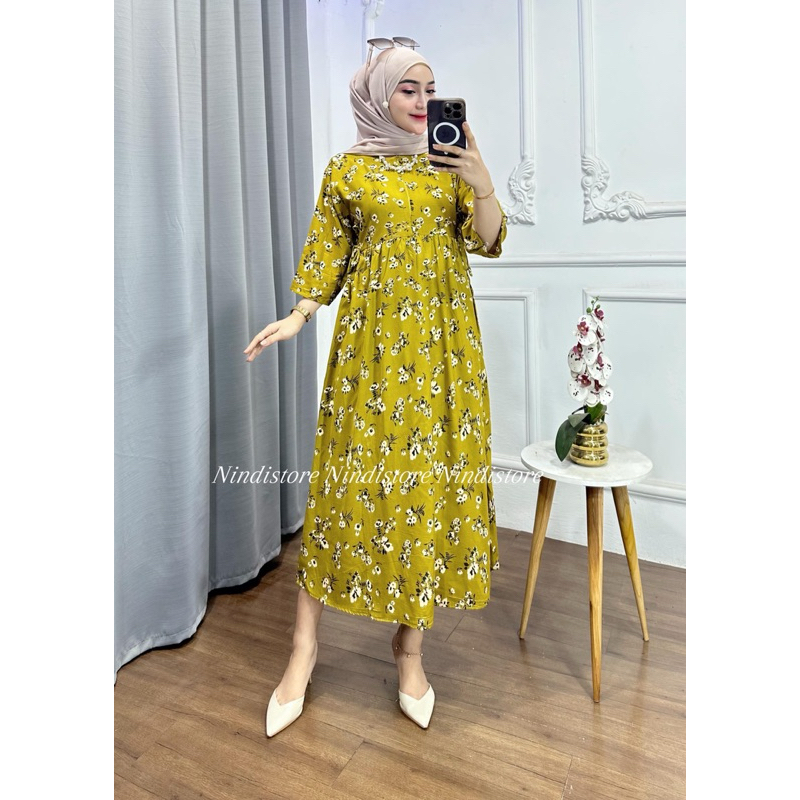 Jual Dress Miranda Rayon Lengan 3/4 / Daster Rayon Motif Bunga / Midi Dress  Busui | Shopee Indonesia