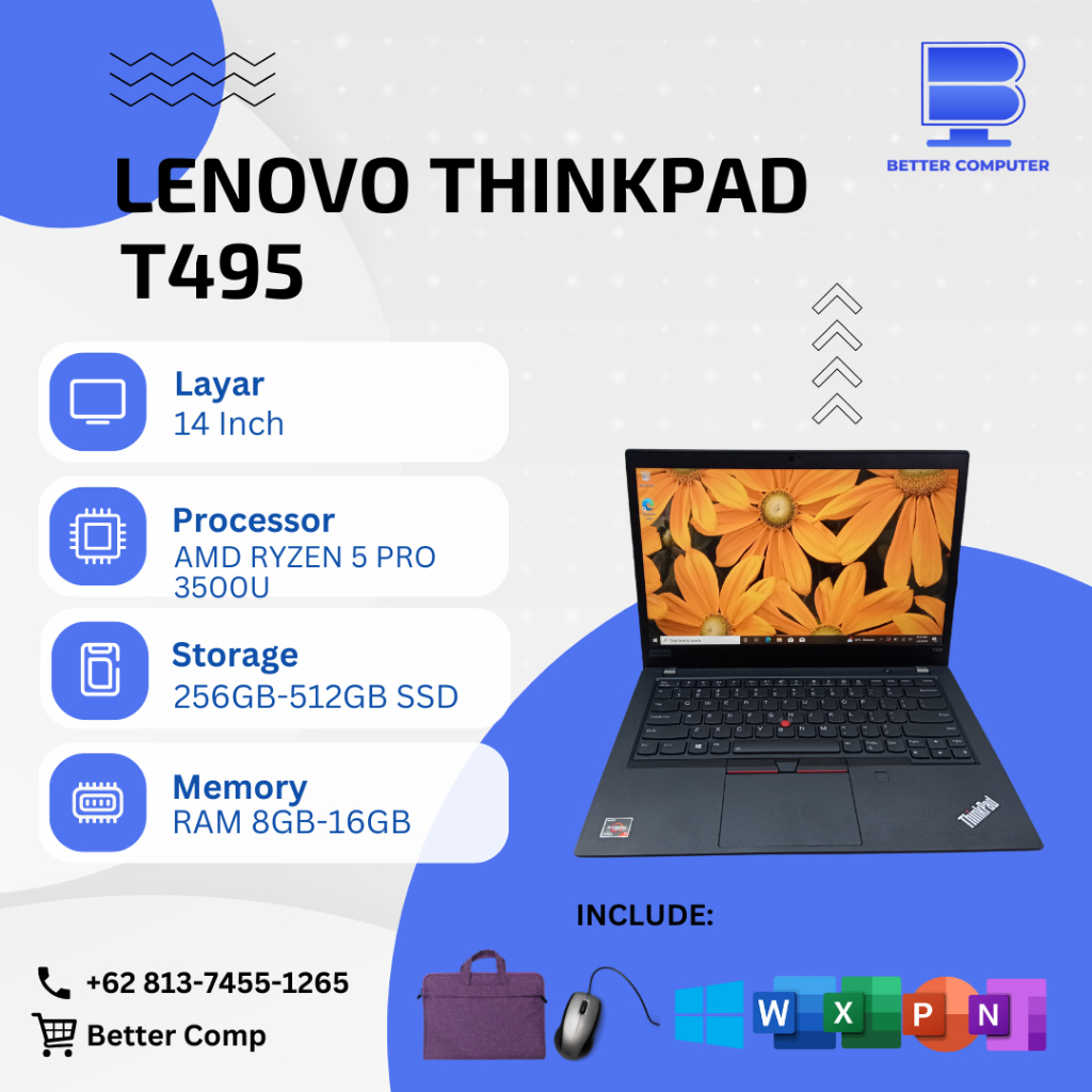 Jual Lenovo Thinkpad T495 AMD Ryzen 5 Pro 3500U RAM 8GB SSD 256GB Layar ...