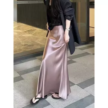 Rok Resleting Elegan Tampil Stylish Saat Lebaran Rok Satin Silk Premium Korean Satin Skirt