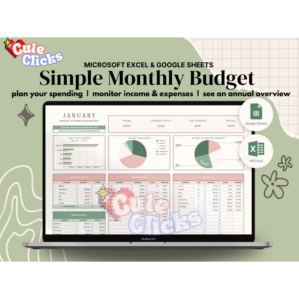 Jual Simple Budget Spreadsheet Google Sheets Budget Planner Excel ...