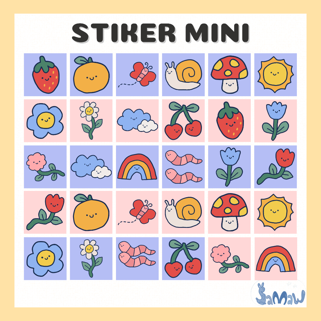 Jual Stiker Mini Buah Bunga Pastel Biru Pink Aesthetic | Stiker ...