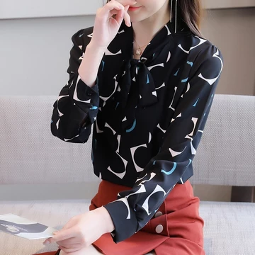 Fashion Korea Style Lengan Panjang Blus Wanita Musim Panas Casual Blouse Motif Bunga Bahan