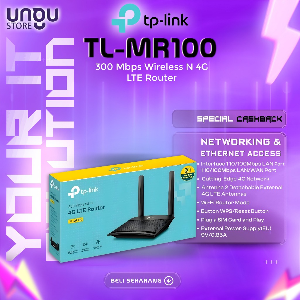 Jual Router TP-LINK TL-MR100 Wireless N Router Modem 4G LTE TPLink ...