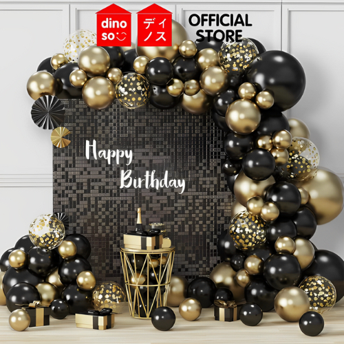 DINOSO 121 pcs Balon Arch Garland Kit Chrome Gold Latex Hitam untuk Pernikahan Wisuda Perayaan Pesta Ulang Tahun Pesta Dekorasi