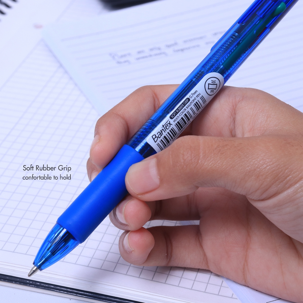 Bantex Pulpen 0.7 mm 4 Warna / Ballpoint Pen Pegangan Karet Lembut BG1112 (4)