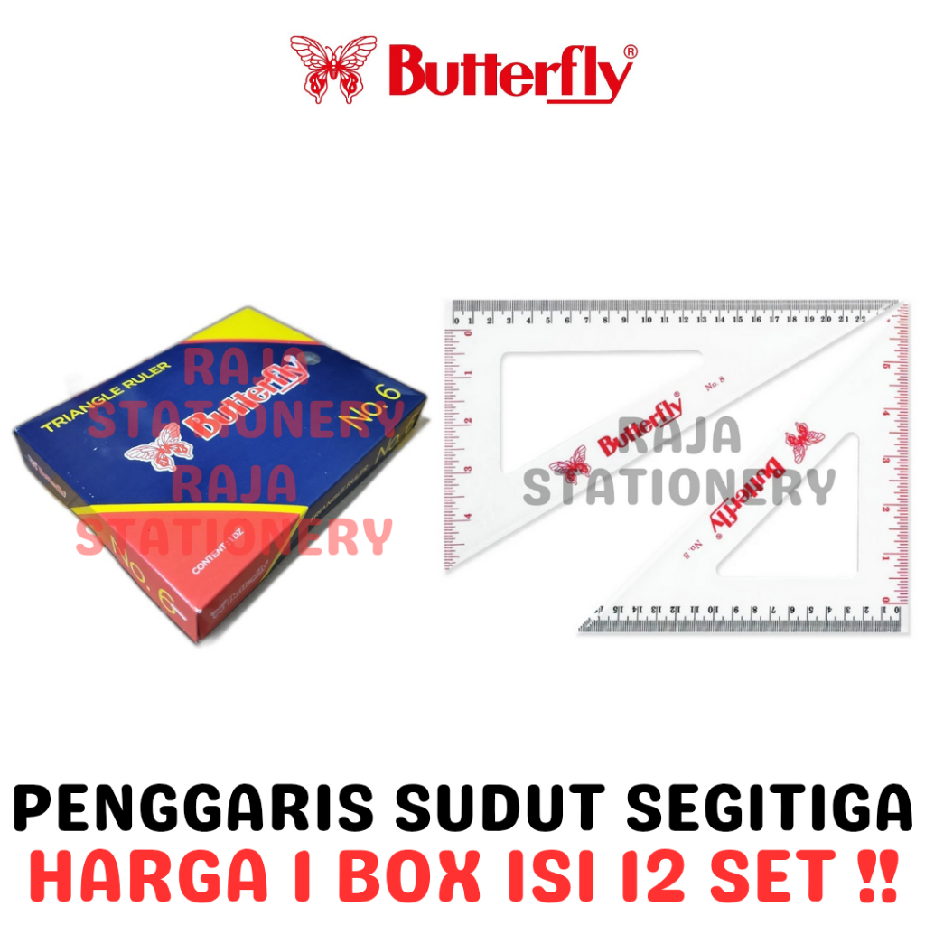 Jual BUTTERFLY TRIANGULAR RULER SET 14CM 23CM 90° No.6 No.8 PENGGARIS ...