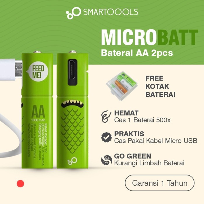 Jual Baterai charger 2pcs Baterai cas Smartoools MicroBatt AA 1.2V ...