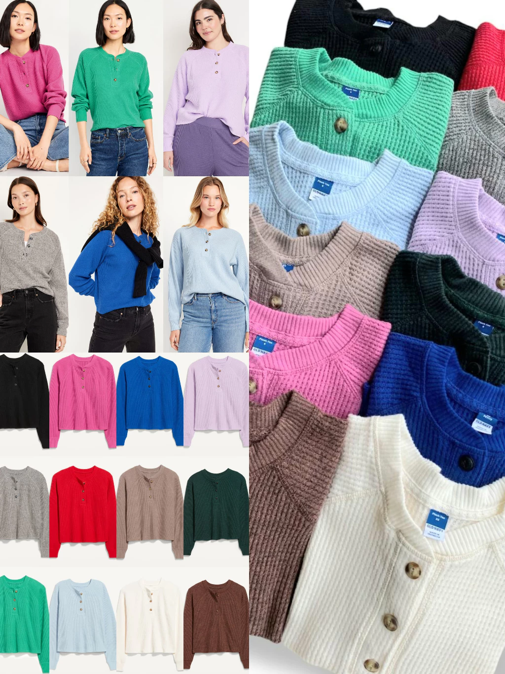 OLN Cozy Waffle Henley T-Shirt  Kaos Raglan Waffle - 7701