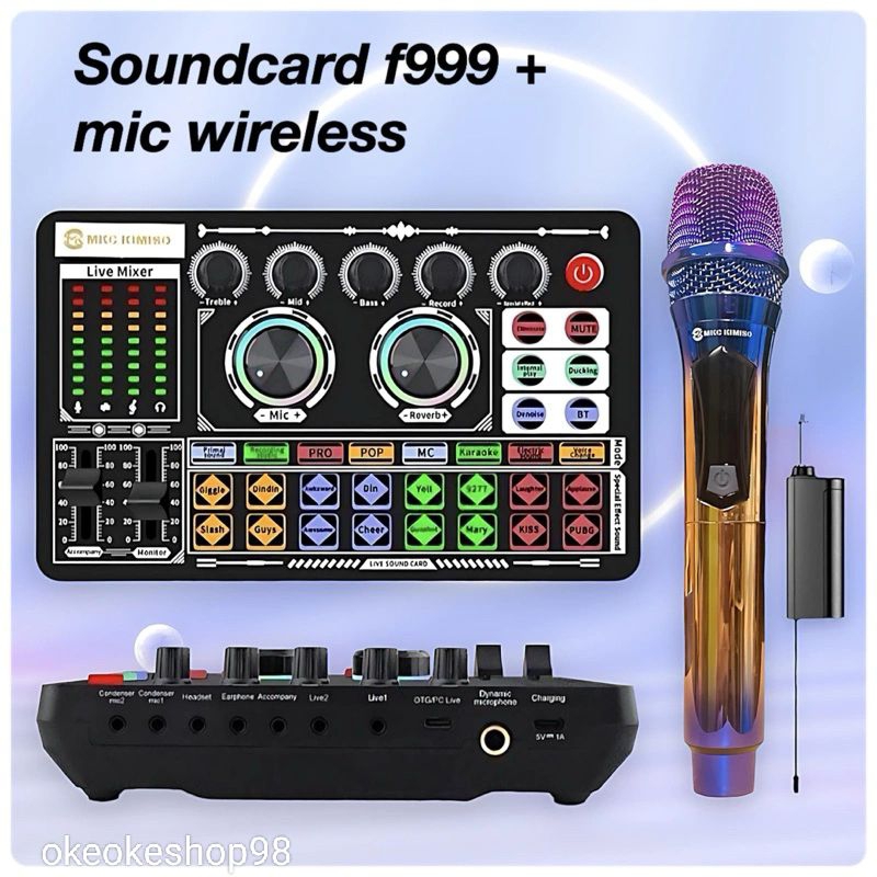 Jual Paket sound card f999 + LT118 plus mic wireless bluetooth alat ...