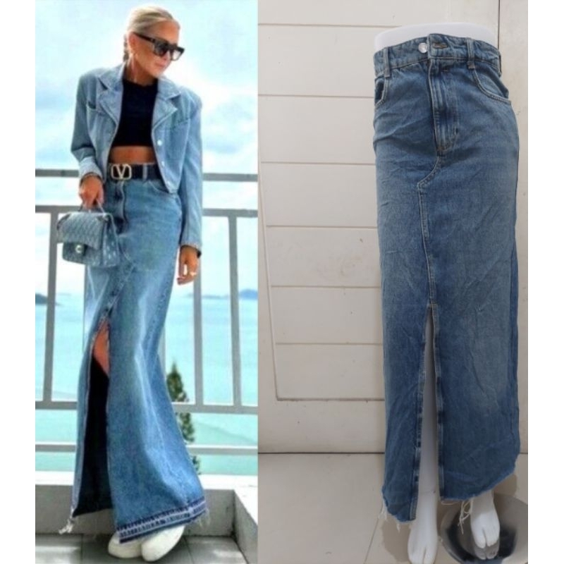 Jual Zara skirt denim long skirt denim rok jeans panjang branded ...