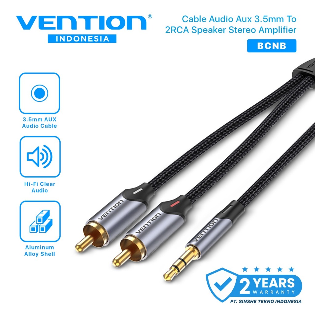 Jual Vention Kabel Jack RCA Audio to 3.5mm Aux Stereo Braided BCN ...