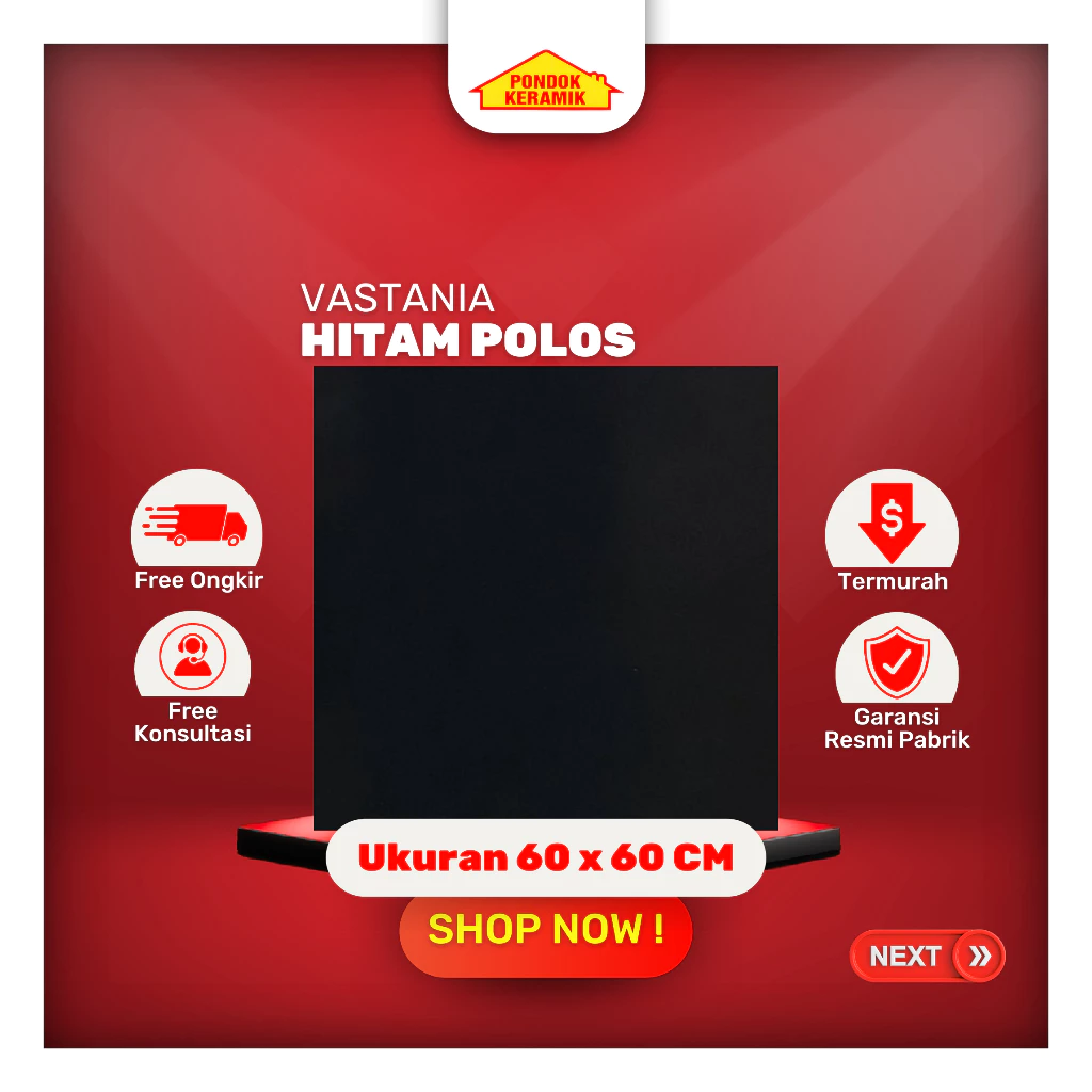 Granit Lantai Hitam polos Vastania 60x60 V 6002 Black Glossy