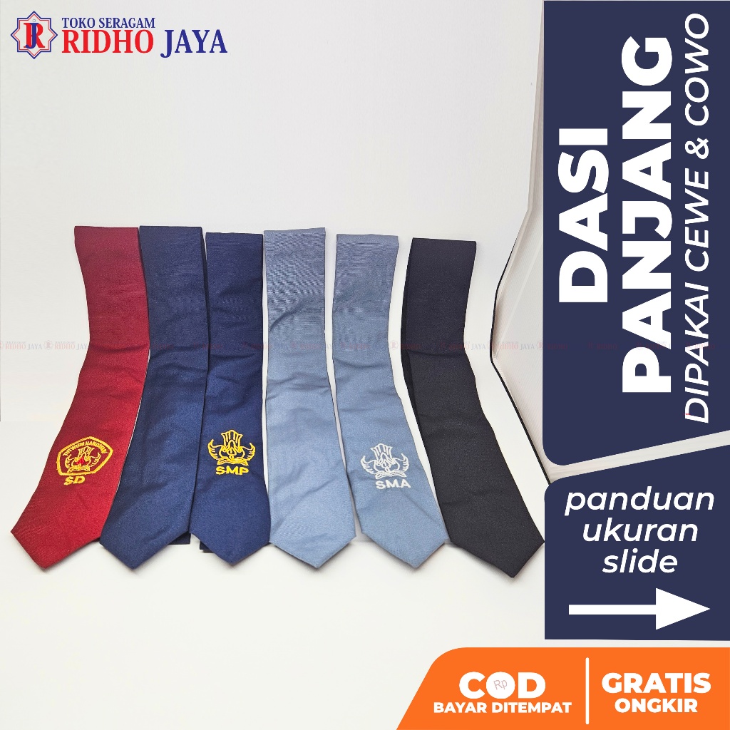 Jual RIDHO JAYA Dasi Panjang Biru Abu Abu Hitam Polos Seragam Sekolah