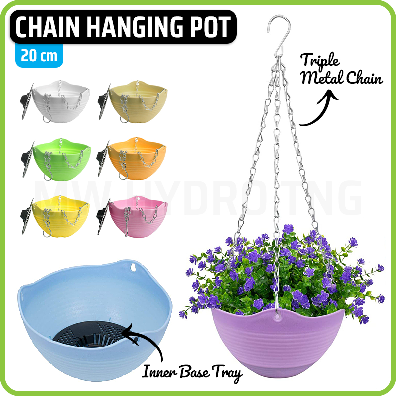 Jual Metal-Chain Hanging Flower Pot with Inner Tray, 20 cm | Pot Bunga ...