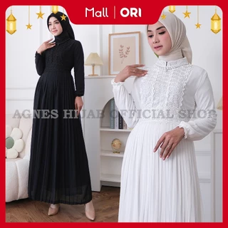 Agnes Hijab - Agacia Dress Gamis Putih Baju Muslim Wanita Dewasa Simple Elegan Abaya Hitam Gaun Pesta Kondangan Lebaran Haji Umroh Terbaru 823