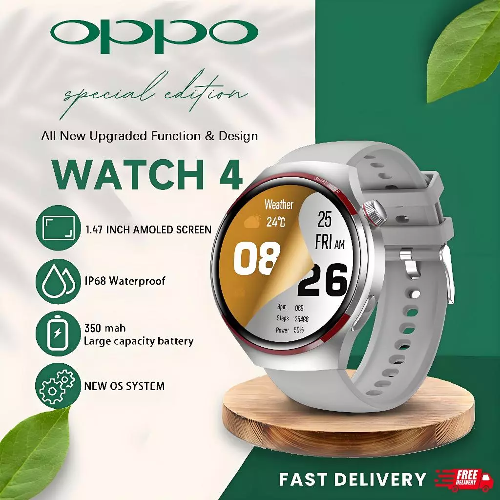 Original OPPO Watch 4 Bluetooth Play Music SmartWatch For IOS Android Full Touch Screen Phone Call IP68 Waterproof Jam Tangan Wanita/Pria Olahraga Calories Pedometer Multifunction Mainkan Musik Watch - foto 1
