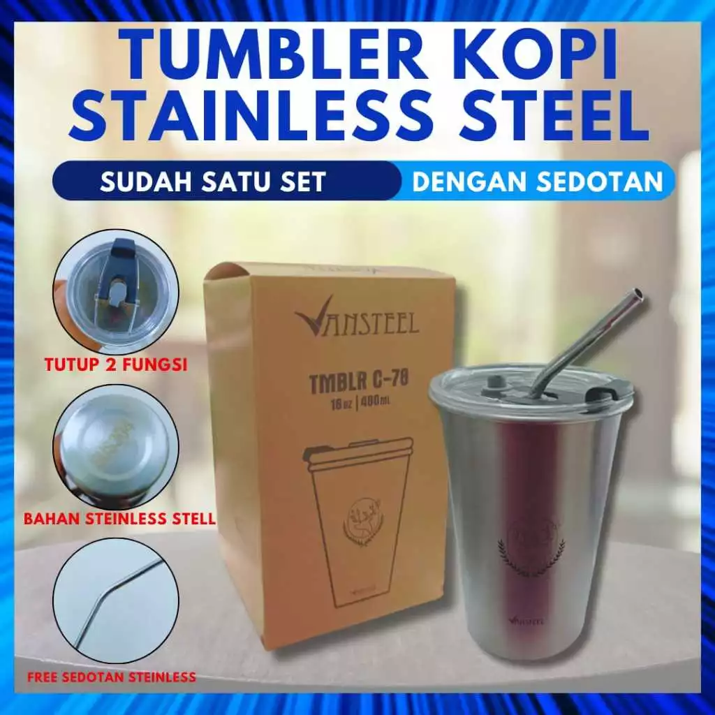 Tumbler Kopi Stainless Steel 480 ml 16 0Z / Gelas Tumbler Kopi Teh dengan Tutup Sedotan Terbuat dari Bahan Stainless Steel Kapasitas 480ml Cocok Untuk Berbagai Minuman Panas Maupun Dingin | AutoStock