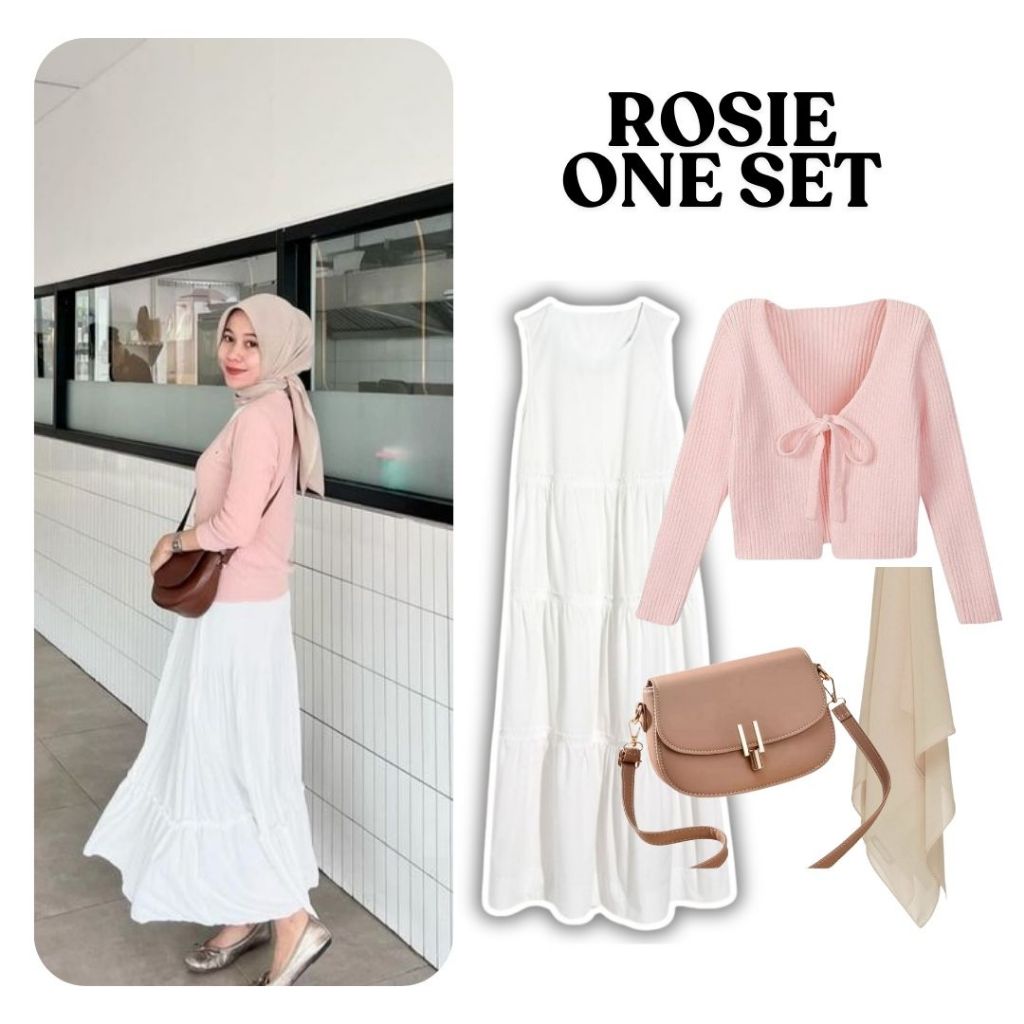 Jual One Set Wanita Korean Style | Cardigan Crop Pink, Inner Dress ...