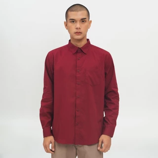 M231 Kemeja Pria Basic Polos Panjang Maroon 1468B
