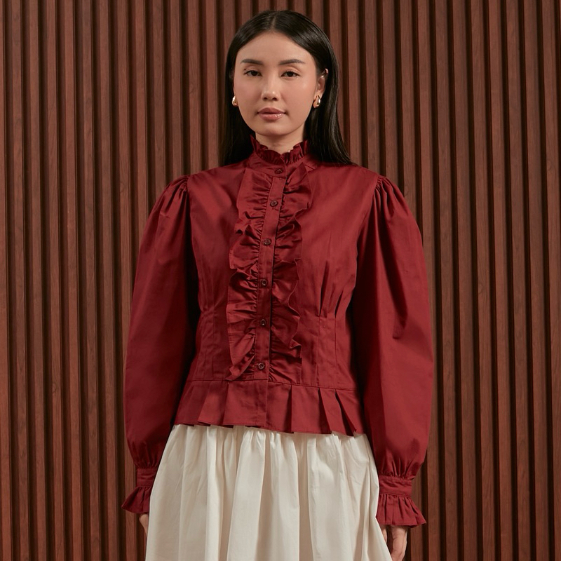 Jual Meadow LongSleeve Ruffle Top || Atasan Wanita Lengan Panjang Merah ...