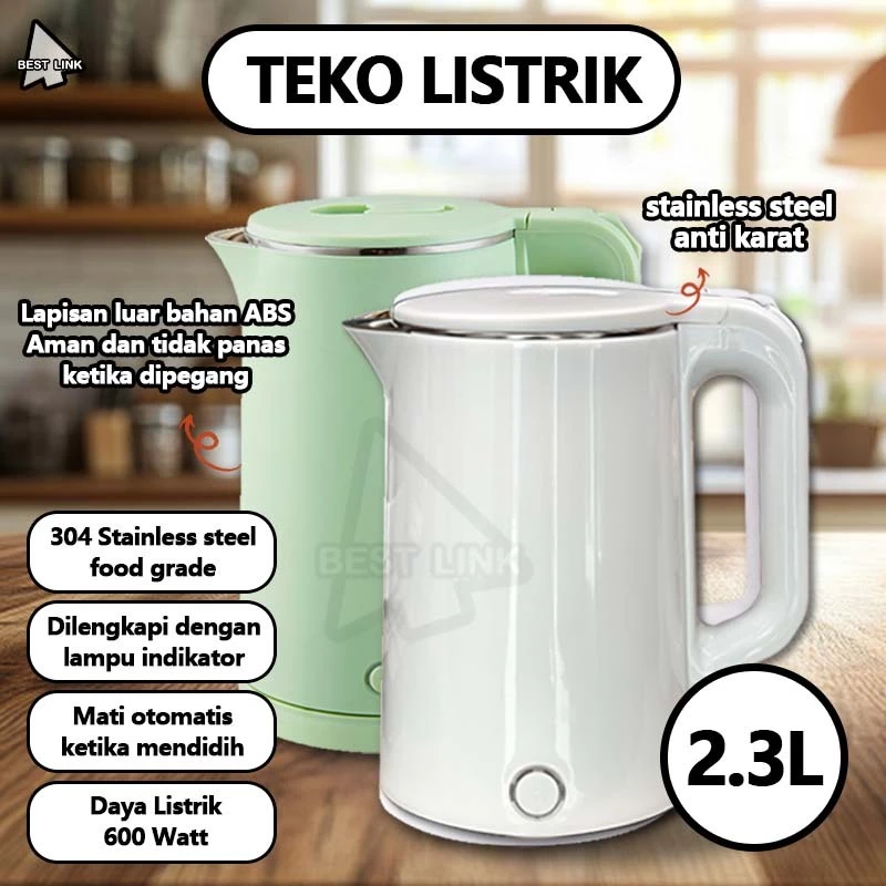PPLUS teko listrik 2.3L warna soft krem dengan body anti panas