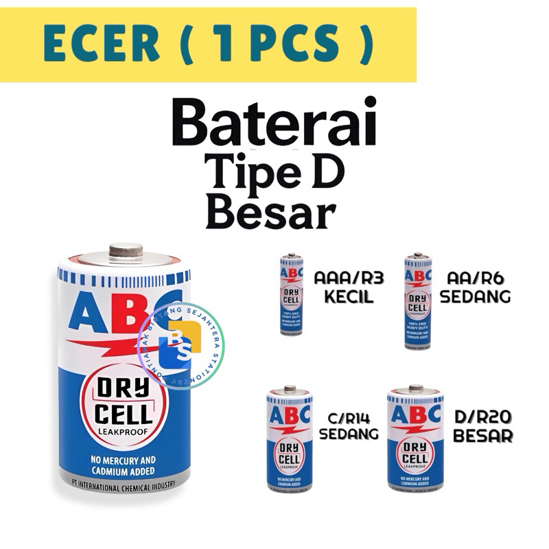 Jual 1 Pcs - Baterai ABC Tipe D R20 Besar | Shopee Indonesia