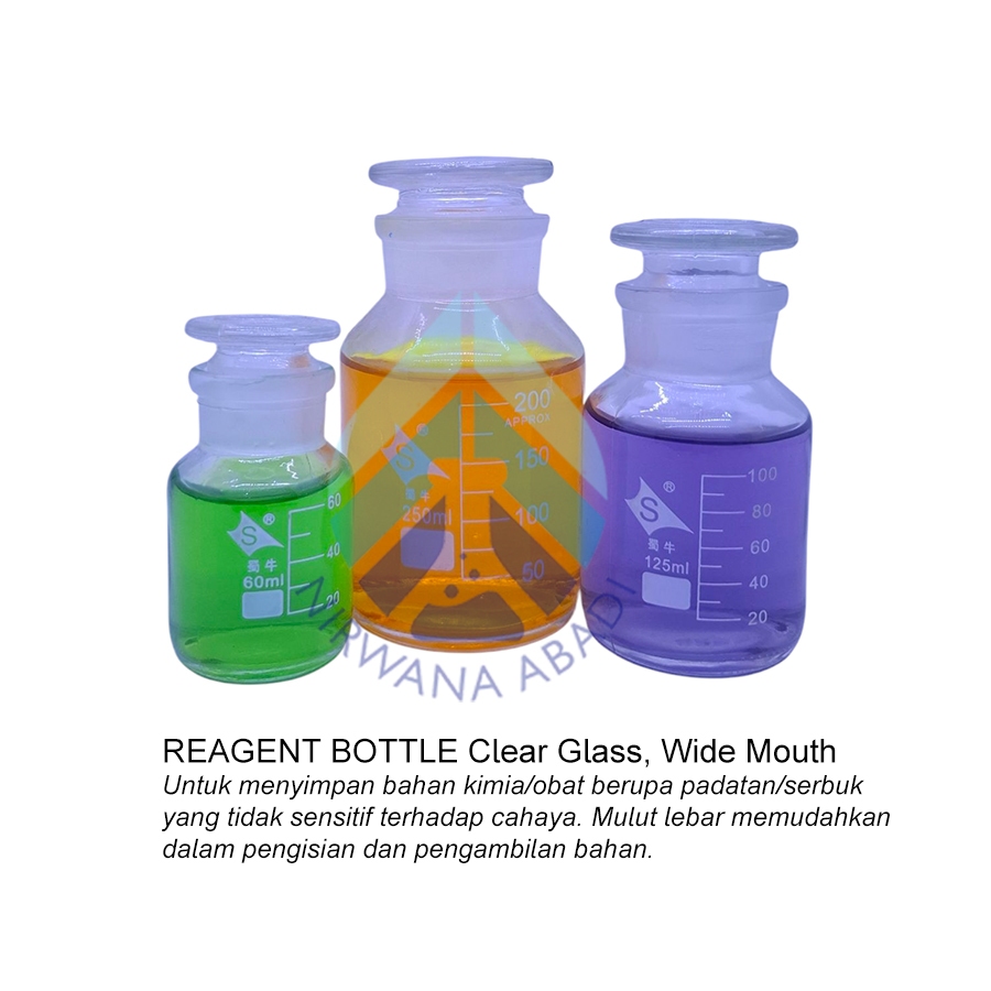 Jual Botol Reagen 1000ml Bening Mulut Lebar RRC, Reagent Bottle Clear ...