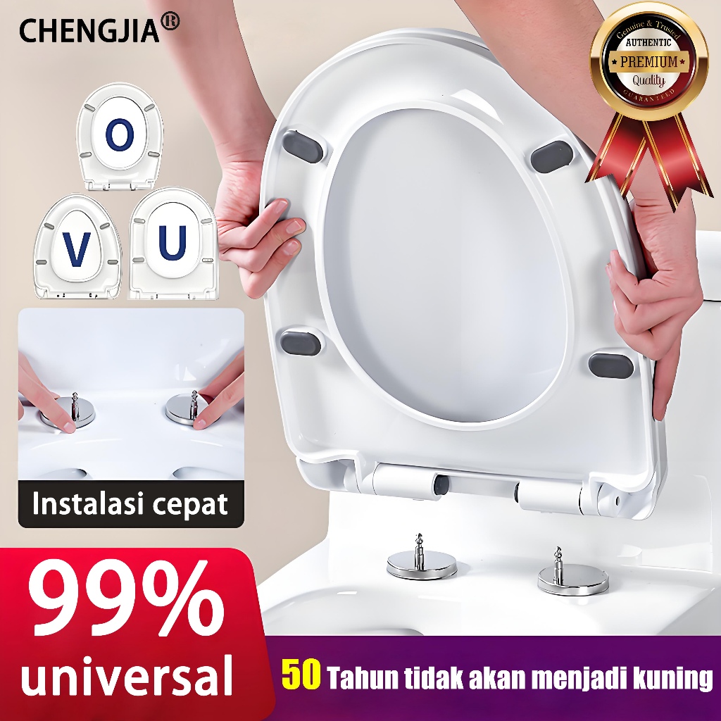 2025 Versi Upgrade BEST PRICE CHENGJIA Tutup Closet Duduk 5 lapisan tebal Cocok untuk semua toilet Tidak akan kuning Penutup lambat Mudah dipasang(Tutup wc duduk Toilet Cover Tutup closet wc jongkok Tutup kloset duduk Tutup toilet duduk)